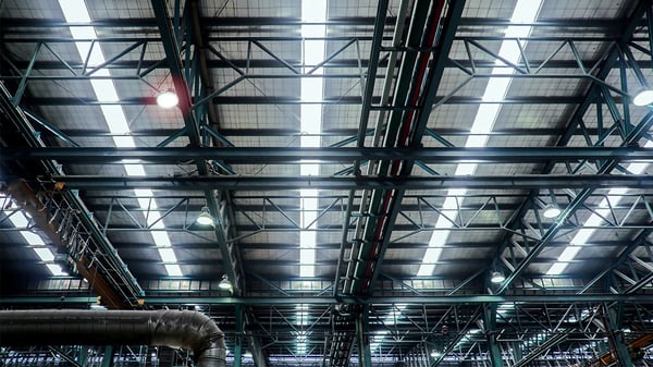 LED ceiling lights in a manufacturing setting meeting OSHA requirements