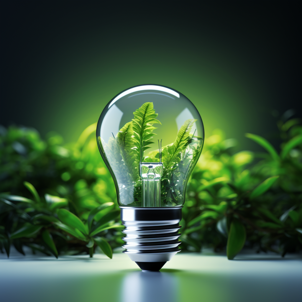 LED lightbulb with greenery growing inside it