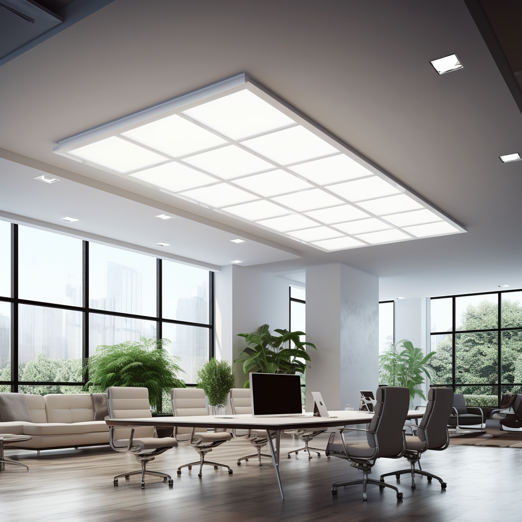 LED panel lights in an office
