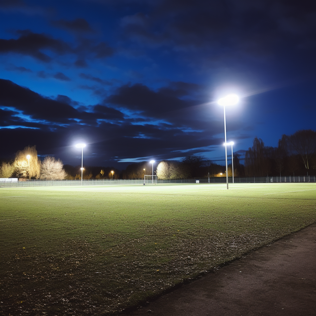 sports field with white LED flood lights around it